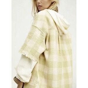 We The Free North Shore Thermal Hoodie Green Shacket Large Oversized Free People